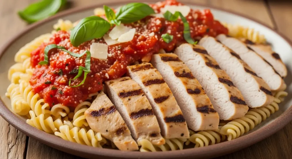 Grilled Chicken with Rotini Pasta and Marinara