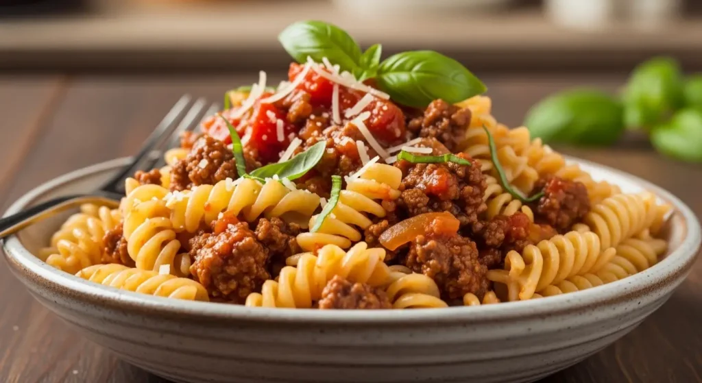 Rotini Pasta with Meat Sauce