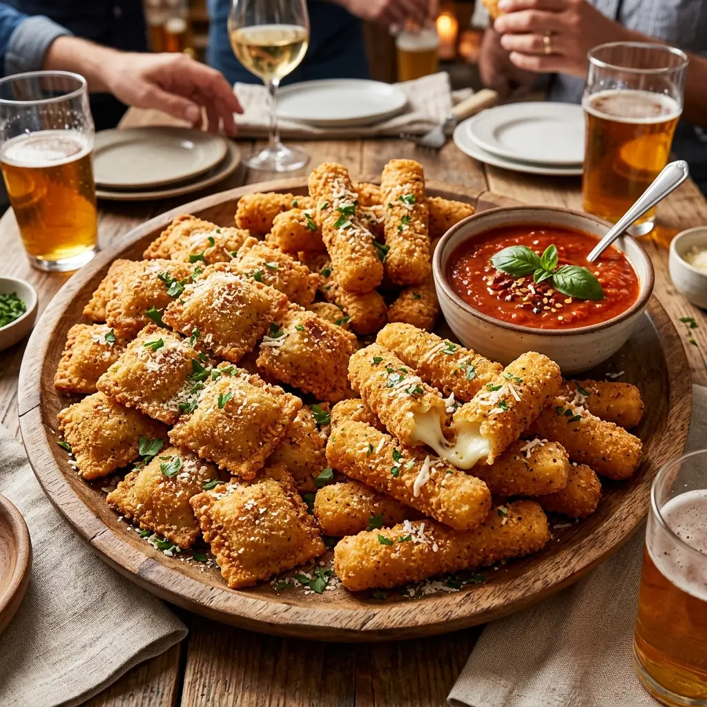 Fried Mozzarella, Toasted Ravioli & Spinach Dip